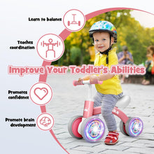 HappyGoLucky Baby Balance Bike 1 2 Year Old, 4 Wheels Lighting Ride On Toys for 1 2 Year Old Girls Gifts, Toddler Toys 1 2 Year Old Girl Toys Age 1-2, Baby Toys 10-36 Months Old Tricycles