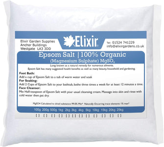 Elixir Gardens  EPSOM BATH SALT 20KG/100% MEDICAL/FCC FOOD GRADE MAGNESIUM SULPHATE HEPTAHYDRATE Supplied as 2 x 10kg