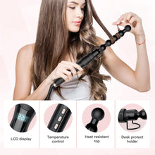 6 In1 Curling Wand Iron-Curly Curling Iron Set with Different Accessories, Hair Curlers Wand Tourmaline Ceramic Anti-Static Coating Corrugated Iron, LCD Display, Heat Resistant Glove and 2 Clips