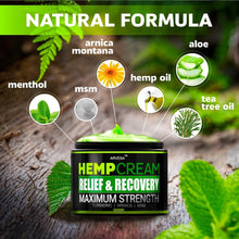 Hemp Cream - Maximum Strength - Great for Joints, Back, Neck, Elbows - Natural Formula - 4 oz