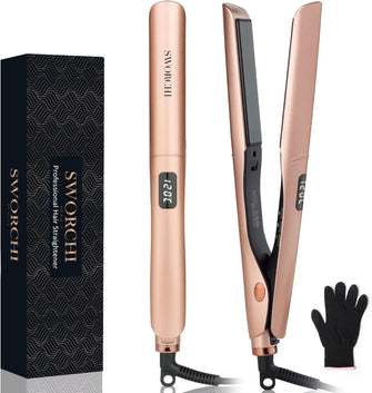 Hair Straighteners for Women 2 in 1 Hair Straightener and Curler Ceramic Plates Flat Iron with Adjustable Temperature LCD Display Straightening Styling Tool for Long Short Thick Hair (Rose Gold)