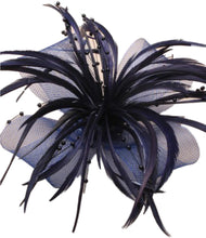 Navy Blue Looped Bow Feather Beak Clip Brooch Corsage Fascinator