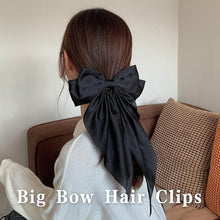 2 Pcs Solid Color Bowknot Hairpin Big Bow Hair Clips Bows Girls Hair Clips French Barrette with Long Silky Satin Tail for Women Girls