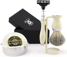 Haryali London 5pc Mens Shaving Kit 3 Edge Razor, Black Badger Hair Brush, Stand, Soap and Shaving Bowl Perfect Set For Men