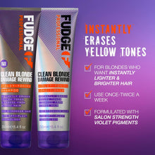 Fudge Professional Clean Blonde Damage Rewind Conditioner, Bulk Size, Intense Purple Toning for Blonde Hair, Bond Repair Technology, Sulfate Free, 1 Litre