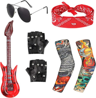 KBCYRT 7pcs Punk Accessories, Rockstar Fancy Dress, Rock Star Fancy Dress Adults, Rock Star Fancy Dress Kids, Rockstar Fancy Dress Kids, Kids Rockstar Costume, for Women Men Halloween 80s Disco Party
