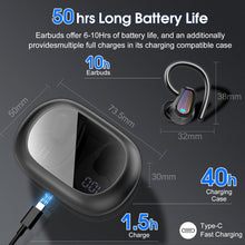 OYIB Wireless Earbuds Sport, Mini Bluetooth 5.4 Headphones with 4 ENC Mic, 50H Playtime Wireless Headphones with Earhooks, LED Display, IP7 Waterproof Wireless Earphones for Running/Gym, Black