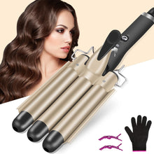 L&Y Hair Curler 22mm, 3 Barrel Hair Waver for Long Hair 20s Quick Heating,Curling Wand with 2 Temperature Control,Mermaid Hair Waver Styling Tool with Heat-Resistant Gloves for Long, Short Hair