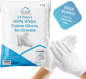 Home Solutions White Cotton Gloves for Eczema  8 Pairs  Free Wash Bag  Hand Moisturising Gloves, White Cotton Gloves for Dry Hands, Eczema Gloves, White Gloves, Exfloitants Gloves