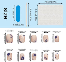 NICENEEDED Short Leaf Flower False Nails, French Blue Daisy Full Cover Glossy Stick on Nails, Spring Square White Acrylic Artificial Manicure Press on Nail with Jelly Glue for Women Girls 24PCS