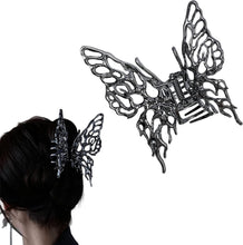 Butterfly Hair Claw Clips Metal Big Hair Clips Nonslip Large Hair Clips Barrette Strong Hold Hair Claws Butterfly Hollow Jaw Hair Catch Hair Accessories for Women and Girls Thin Thick Hair (Black)