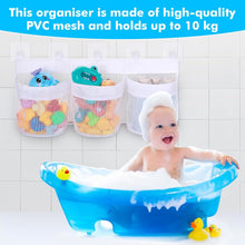 Huiguli Large Bath Toy Storage Organizer, 60cm Mesh Baby Bath Toy Storage with 3 Compartment Large Openings, Quick Drying Bath Toy Net Bath Toy Tidy with 5 Strong Suction Hooks