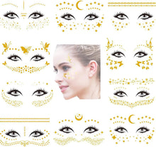 Face Tattoos,10pcs Gold Tattoos Temporary Metallic Tattoos Face Glitter Tattoo Stickers Festival Glitter Tattoos Waterproof Face Tattoos for Adults Women Girls Kids Make Up Dancer Party Face Stickers