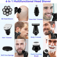 Head Shavers for Bald Men, zeroto 8D Bald Head Shaver 6-in-1 Electric Shavers Men Wet Dry Mens Head Shaver Cordless Rotary Shaver Grooming Kit with Beard Clippers Nose Trimmer for Men Head Face Skin