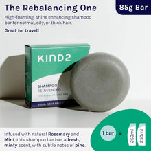 KIND2 Rebalancing One - Mint & Rosemary Shampoo Bar, Sulphate Free, Vegan Shampoo Bar - Solid Shampoo Bar for Oily Hair, Thick Hair - SLS Free Shampoo Bar, Cruelty Free Shampoo - 85g