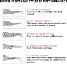 GTEX Lash Eyelash Extension Tweezers Set of 5, Japanese Stainless Steel Tools Straight Curved 45 90 Degree Angled Tip, Volume Tweezers Precision - Silver