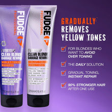 Fudge Professional Everyday Clean Blonde Damage Rewind Conditioner, Daily Purple Toning for Blonde Hair, Bond Repair Technology, 250 ml