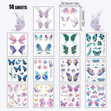 14 Sheets Glitter Butterfly Temporary Tattoos, Waterproof Fairy Wings Temporary Tattoo Body Art Fake Tattoos sticker for Women Girls Festival Music Party Favors Cosplay Eye Face Makeup