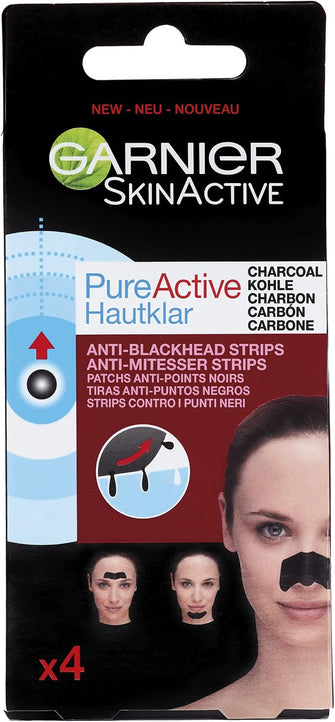 Garnier Pure Active Anti-Blackhead Charcoal Nose Strips, Pack Of 4