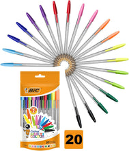 BIC Cristal Multi Colour Ballpoint Pens, Assorted Colors Every-day Biro Pens with Wide Point (1.6 mm), Pack of 20