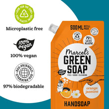 Marcel's Green Soap - Hand Soap Refill Orange & Jasmine - Handwash Dispenser Refill - 100% Eco friendly - 100% Vegan - 97% Biodegradable - 500 ML