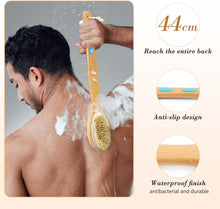 Hience Long Handle Bath Shower Brush Back Scrubber Body Exfoliator, Double-Sided Brush Head with Soft and Stiff Bristles for Wet or Dry Brushing, Cellulite Removal and Lymphatic Drainage