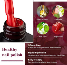 INPING Gel Nail Polish, 10 Colors Red Black UV Gel Nail Polish Set, Burgundy Red Black White Glitter Gold Sparkle Silver Fall Winter Nail Varnish Soak Off UV LED for Christmas Halloween Nail Art