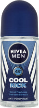 NIVEA MEN Cool Kick Anti-Perspirant Deodorant Roll On Pack of 6 (6 x 50 ml), Men's Anti-Perspirant Deodorant, Fresh Men's Roll On Deodorant + Fresh Masculine Fragrance