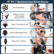 Head Shaver for Men 6D, 6 in 1 Rotating Electric Shavers for Bald Men Wet & Dry USB Rechargeable IPX7 Waterproof 100% Washable Professional Rotary Shavers Cordless Beard Trimmer MS-672