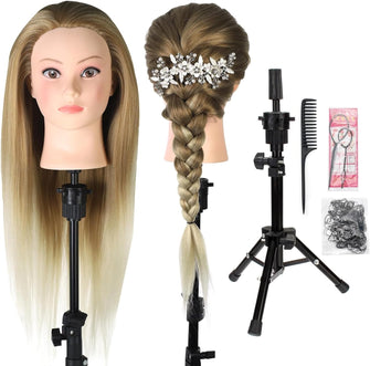 Neverland Beauty Hairdressing Head with Tripod 26" Hair Training Head Hairdressing Practice Mannequin Manikin Doll Gradient Axe Makeup with Tripod + Hair Styling Braid Accessoires Set