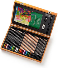 Derwent Academy Wooden Gift Box,Complete 35 Piece Art Set with Colouring Pencils,Pastels & Accessories, Ideal Collection for Drawing, Sketching & Crafts, Premium Hobbyist Quality Kit, 2300147