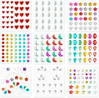 AWAVM 9 Sheets Festival Face Gems Stick on, Self-Adhesive Face Jewels Stickers Face Diamonds Rhinestones for Makeup, Nail Gems Stickers for Face Eye Arm Body Nail Decoration Party