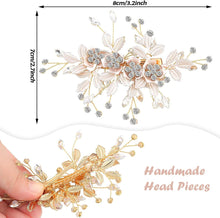 Bride Wedding Hair Vine Hair Piece Flower Headpiece Crystal Headpiece Sparkly Pearl Rhinestone Hair Accessories for Women and Girls(Gold)