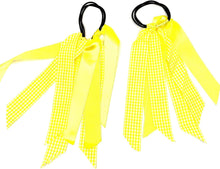 2 x Gingham School Streamer Hair Ribbons Bobbles Hair Band Hair Accessories (Yellow)