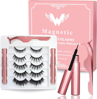 Magnetic Eyelashes, Eye Lashes With 5 Pairs of Magnetic Lashes - 2 Tubes of Magnetic Eyeliner, Reusable Magnetic Eyelashes with Tweezers, No Glue Need