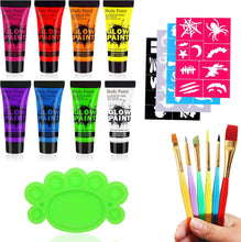 Neon Face Paint Body Fluorescent, Neon Paint Set, 8 x 10ml UV Paint Makeup, Suitable for Halloween, Carnival, Birthday Party