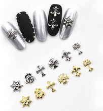 24 Pcs 3D Nail Charms Nail Art Accessories Metal Nail Studs Retro Cross Punk Nail DIY Decoration Tools