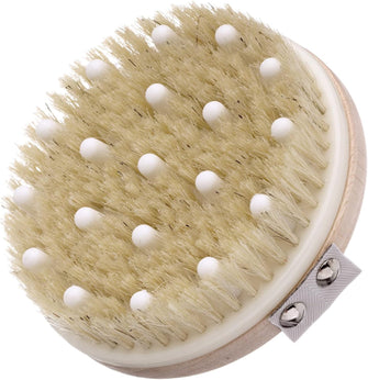 Hydrea London Body Brush - Combination Detox Wet & Dry Cellulite Massager with Natural Bristle & Flexible Rubber Nodules - Lymphatic Drainage Exfoliator & Shower Body Scrubber for Smoother Complexion