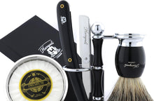 Haryali London Shaving Kit - 5pc Shaving Set - Super Badger Shaving Brush - Cut Throat Shaving Razors - Shaving Soap - Shaving Bowl - Shaving Stand - Black