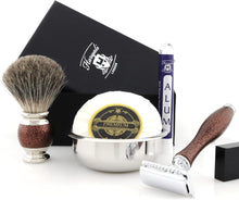 Haryali London Shaving Kit  5 Pc Shaving Kit  Double Edge Safety Razor - Super Badger Shaving Brush  Shaving Soap  Shaving Bowl  Alum  Antique Maroon Color Shaving Set as Gift