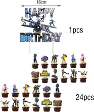Gaming Cake Topper Set Gaming Cake Decoration 24pcs Cupcake Toppers and 1 Cake Topper for Boys Kids Game Theme Party Supplies Decoration