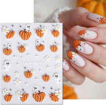 JMEOWIO 3D Embossed Halloween Nail Art Stickers Decals Self-Adhesive 5D Cute Pumpkin Ghost Flower Spook Nail Supplies Nail Art Design Decoration Accessories 4 Sheets