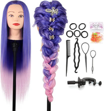 Auzass Hairdressing Head, Soft 26-28Inch Training Head 100% Synthetic Fiber Hair Mannequin Head Hairstyling Dolls Head with Table Clamp+Braid Set, Present for Girls Kids Hairdressers