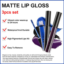 3Pcs Matte Lip Gloss Set, Matte Liquid Lipstick Set, Lip Stain Black lipstick Long-Lasting Waterproof Lipgloss, Gothic Makeup Gift Lipsticks Set (07)