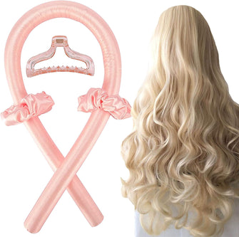 Heatless Curlers Headband, Silk Ribbon Curling Rod Lazy Natural Soft Wave Formers Sleeping Overnight Hair Wrap Kit No Heat Hair Styling Tools for Long Medium Hair (Pink)