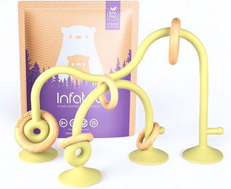 Infatot Teething Suction Toy - Baby Teether & Sensory Toy 6M+ - Wood & Silicone Baby Toys - Baby High Chair Toys, Wooden Baby Toys for Early Development, Baby Gifts for Boys & Girls, Newborns - Olive