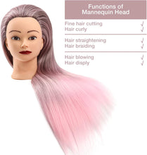 Mannequin Head,GUANJUNE Hairdressing Traning Head Hairdresser,26-28 Inch 100% Synthetic Fiber Cosmetology Doll Head with Clamp Holder+Hair Accessoires Set,Presents for Girls(Gradient Pink)