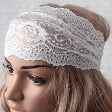 Lace Bandana Elastic Headband Summer Headwrap Hair Accessories for Women Sports Yoga (White)