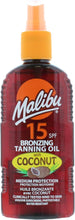 Malibu Sun SPF 15 Bronzing Tanning Coconut Oil Spray with Medium Protection, Water Resistant, Tropical Scent, 200ml