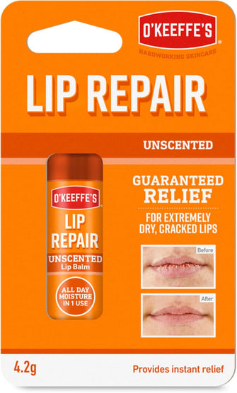 O'Keeffe's Lip Repair Unscented Lip Balm, 4.2g  For Extremely Dry, Cracked Lips  All-Day Moisture with 7 Moisturising Ingredients